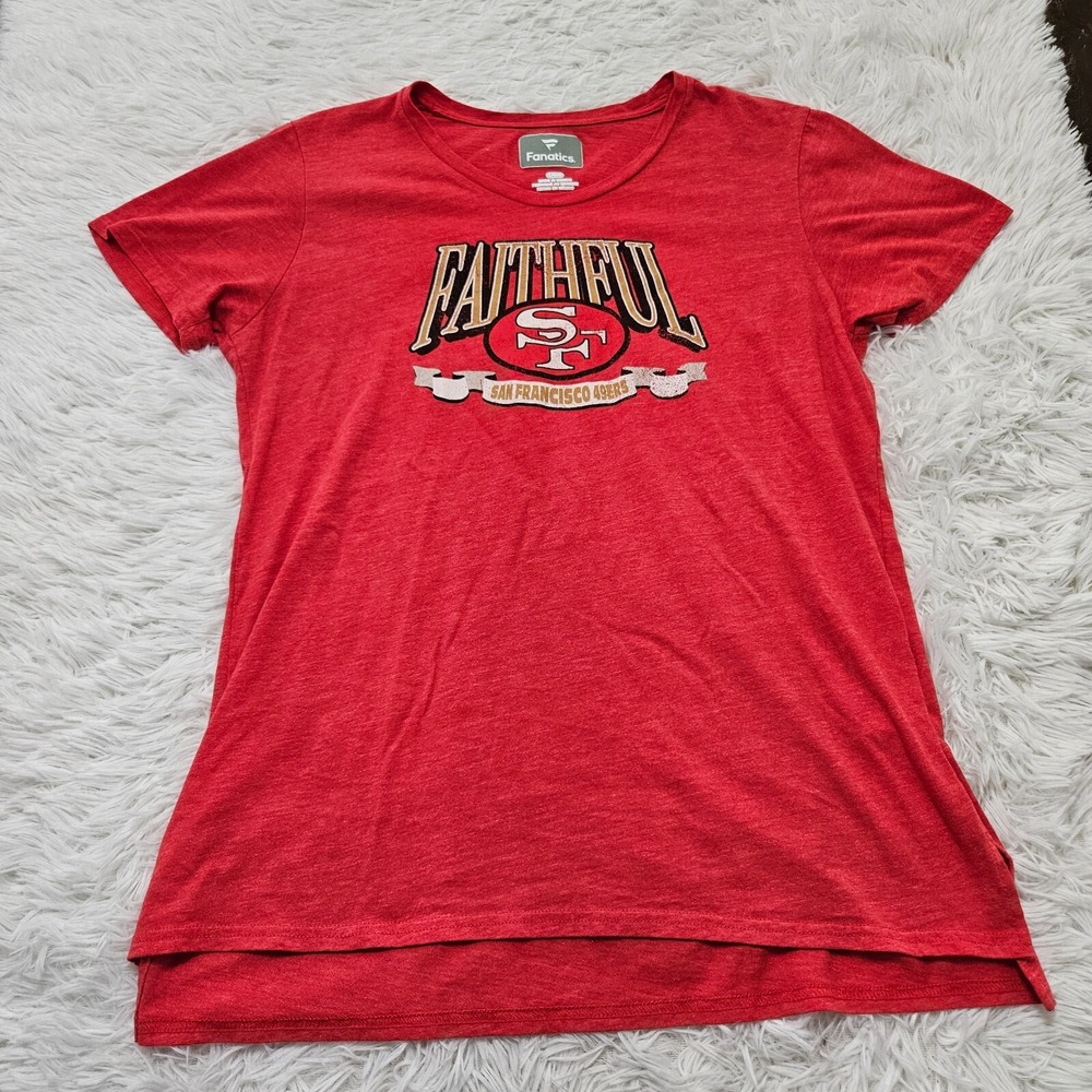 Fanatics Women's Sz L Red 49er Faithfull NFL Football Short Sleeve T-shirt